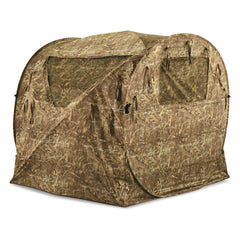 Guide Gear hay bale blind front view for field camouflage and stealthy hunters.
