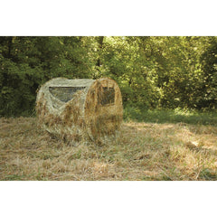 Guide Gear hay bale blind side view highlights portable concealment for quick hunts.