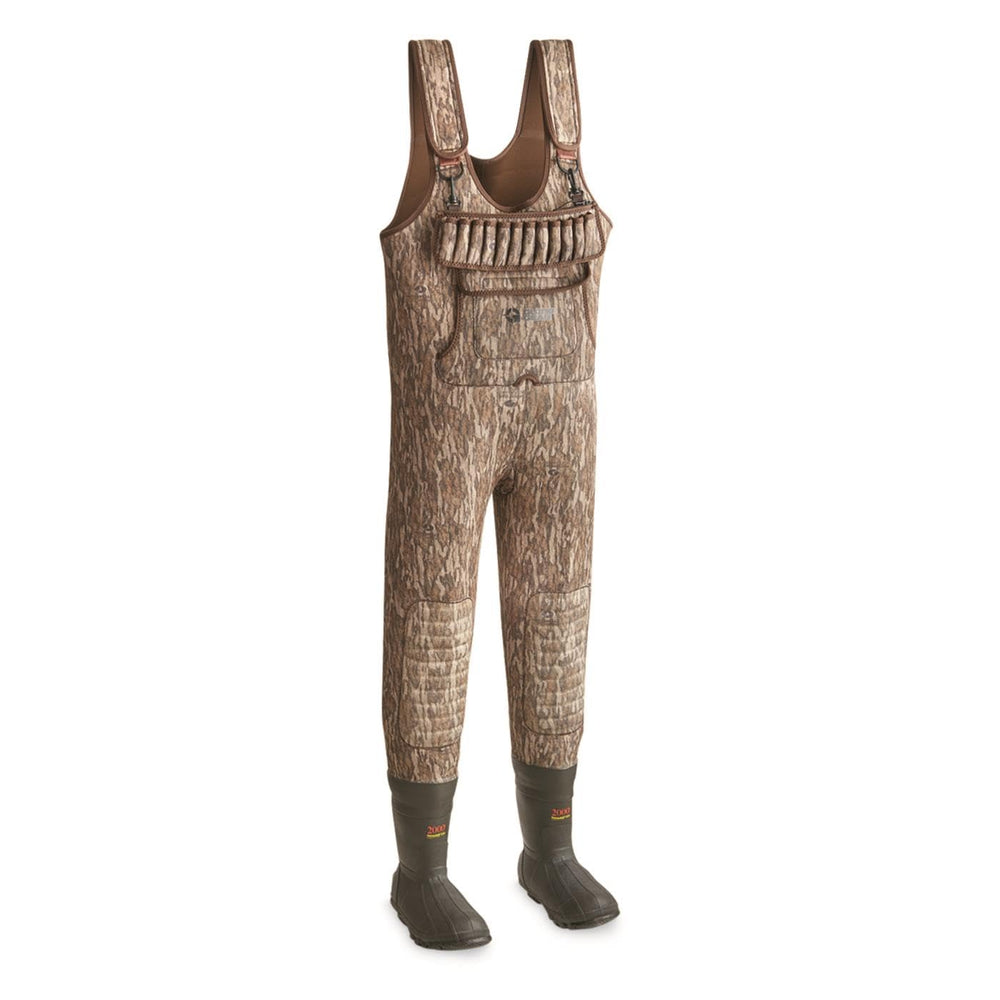 Guide Gear Men’s Hunting Chest Waders front view showing rugged grip for muddy shorelines.