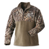 Guide Gear men's waterfowl pullover front view with camouflage accents for concealment.