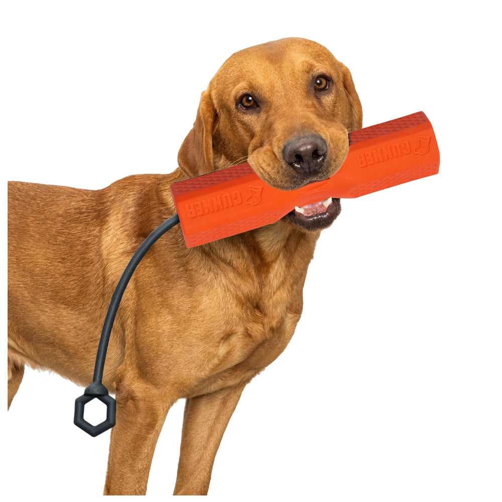 GUNNER dog training bumper orange front view shows high-visibility for easy retrieval practice