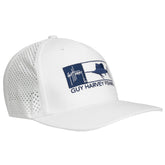 Guy Harvey Men’s Perforated Performance Trucker front view in bright white for sun protection and breathability.