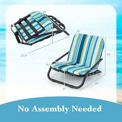 GYMAX Beach Chair blue stripe folded view highlights portable, lightweight design.