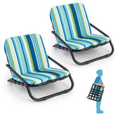 GYMAX Beach Chair blue stripe front view with comfortable support for sunny days.