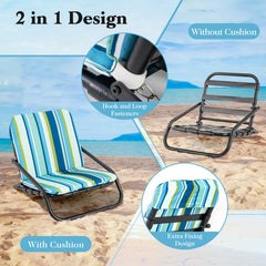 GYMAX Beach Chair blue stripe with shoulder strap enables effortless transport.