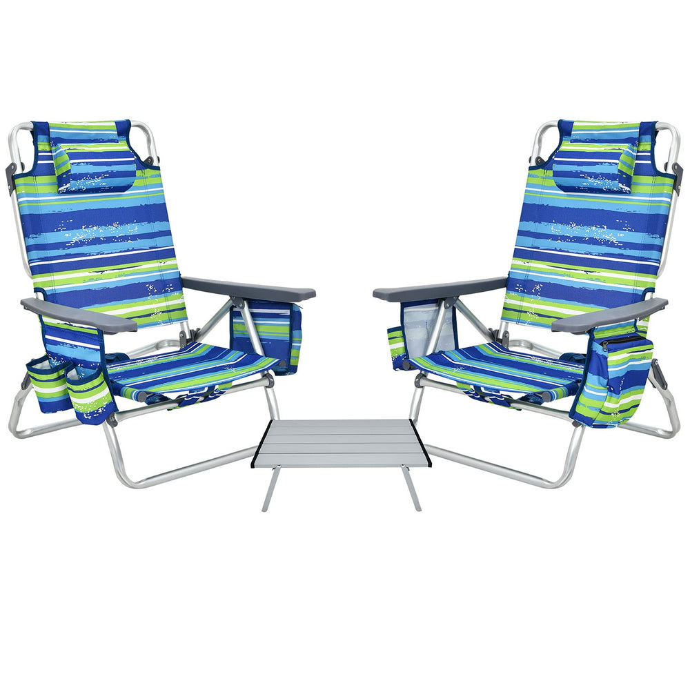 GYMAX beach chair folding blue stripe for easy transport.