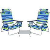 GYMAX beach chair folding blue stripe for easy transport.