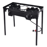 GYMAX camping stove with dual burners for efficient outdoor cooking.