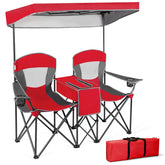 GYMAX double camping chair canopy for adjustable sun protection during outdoor events.
