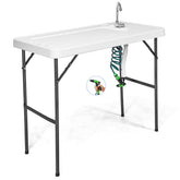 GYMAX fish cleaning table with sink for outdoor filleting.