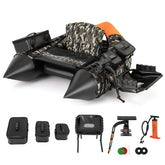 GYMAX fishing float tube camouflage setup on water for a stable ride