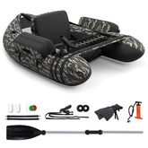 GYMAX camouflage fishing float tube offers stable, hands-free setup for calm-water angling.