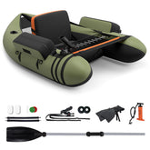 GYMAX fishing float tube green side view highlights stable construction.