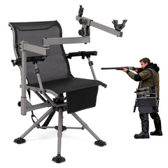 GYMAX hunting chair with gun rest showing 360° rotation for precise positioning