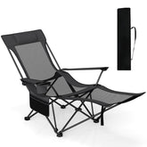 GYMAX reclining camping chair with footrest in gray for outdoor relaxation