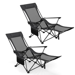 GYMAX reclining camping chair with footrest shows adjustable outdoor comfort.