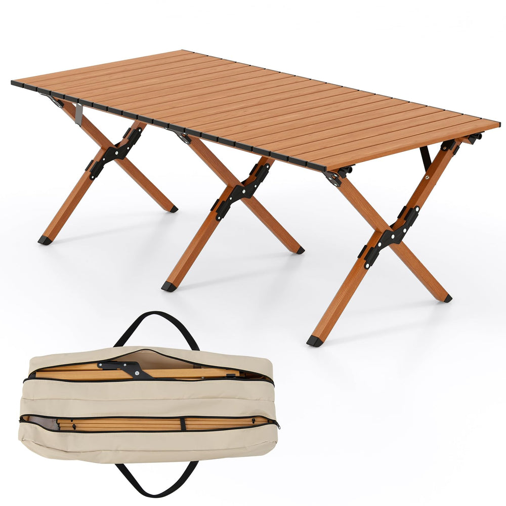 GYMAX folding camping table assembled for sturdy outdoor dining surface