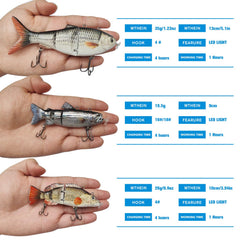 HADORAM robotic swimming lure side action with LED light for nighttime or low-light bites.