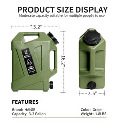 HAIGE 3.2 gallon heavy-duty body withstands bumps and rough terrain.