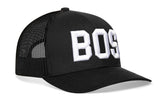 HAKA Boston Black Trucker Hat front view with bold embroidery for everyday style.