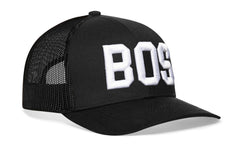 HAKA Boston Black Trucker Hat front view with bold embroidery for everyday style.