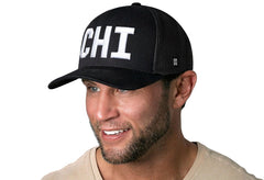 HAKA Chicago Black Trucker Hat back view with adjustable snapback.