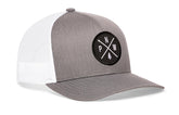 HAKA Pacific Northwest gray and white patch on cap, durable outdoor style for adventures.