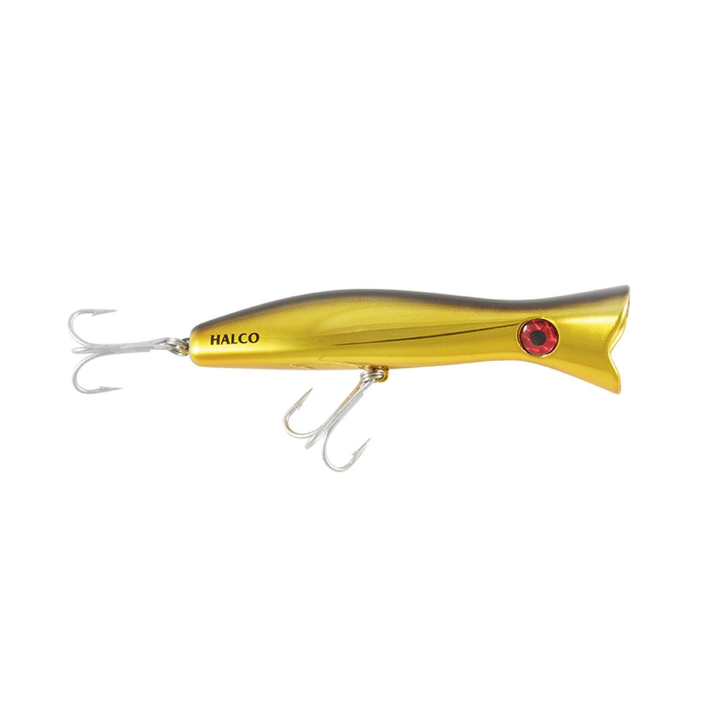 Halco Roosta Popper 160 head view showcases loud splash and long casting potential.