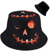 Front view of Halloween pumpkin print bucket hat
