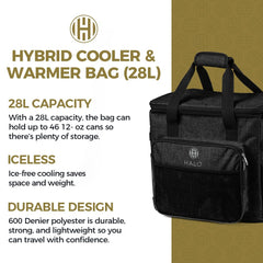 HALO cooler bag with shoulder strap ready for hands-free transport.