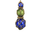 Hampton Nautical 11in blue green blue Japanese glass ball float with brown netting