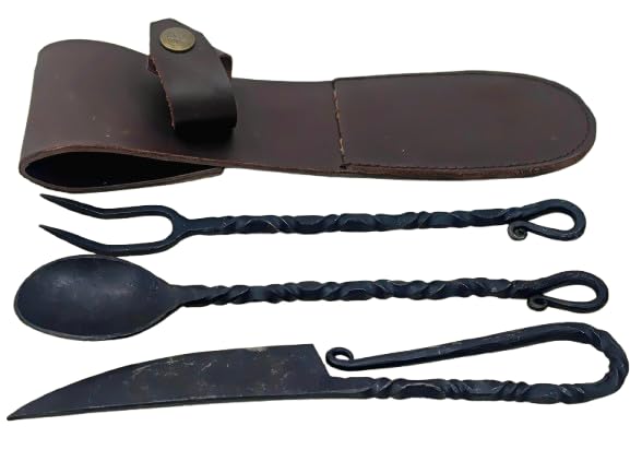 Hand Forged Medieval Viking Cutlery Set with twisted handles for authentic feast settings