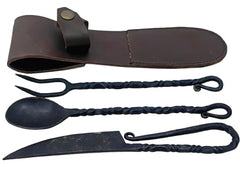 Hand Forged Medieval Viking Cutlery Set with twisted handles for authentic feast settings