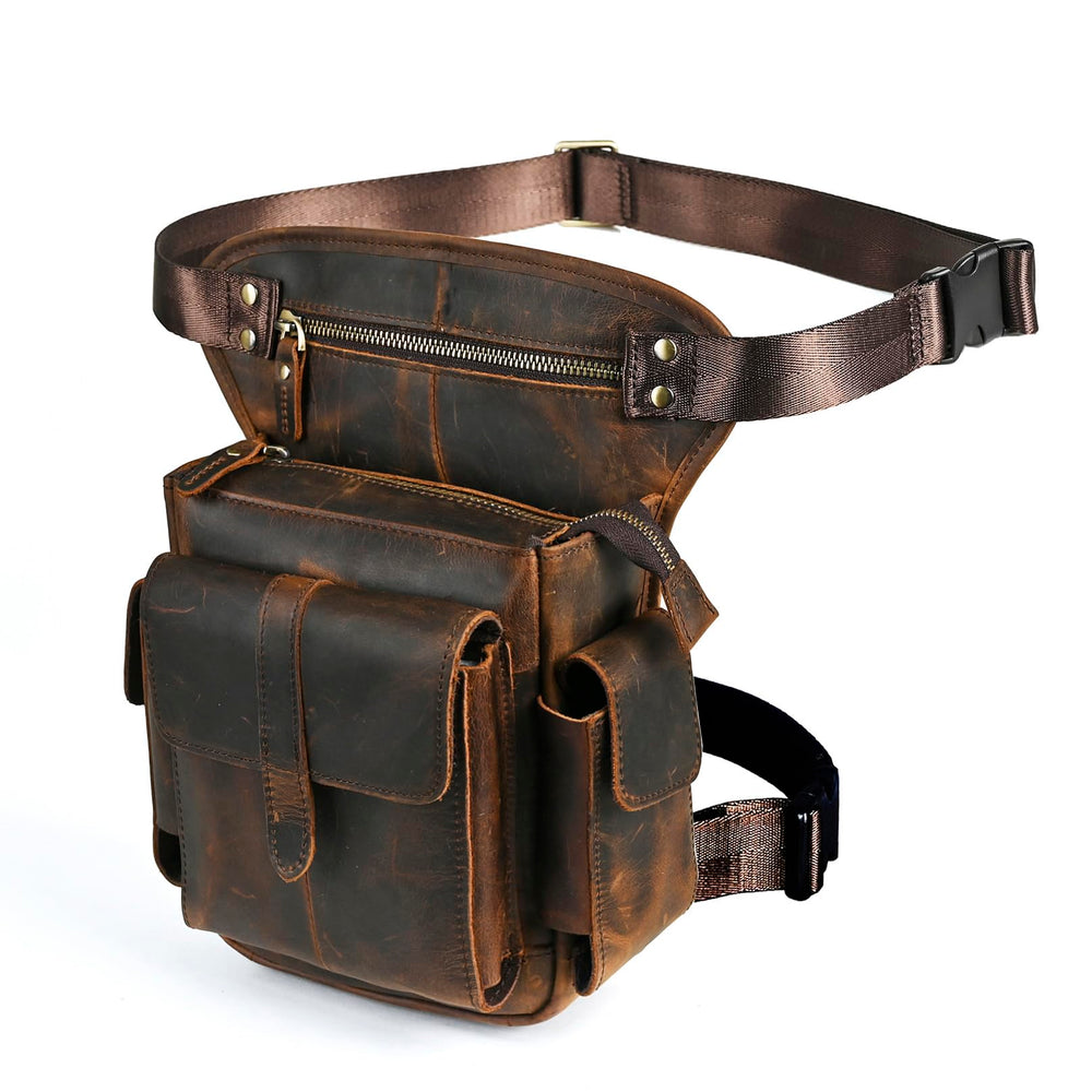 Handadsume drop-leg bag worn on a motorcycle for quick access gear.