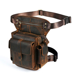 Handadsume drop-leg bag worn on a motorcycle for quick access gear.