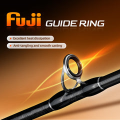 Handing Magic L cork grip provides secure, comfortable hold during long casts.