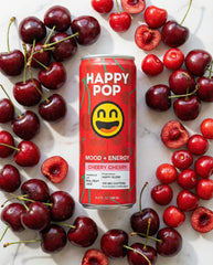 Happy POP Cheery Cherry ingredient close-up shows real fruit juice.