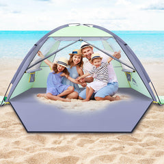 Happy Travel beach tent packaged for compact storage and easy travel.