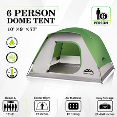 Happy Travel tent 10x9 ft floor for six campers with comfortable layout.