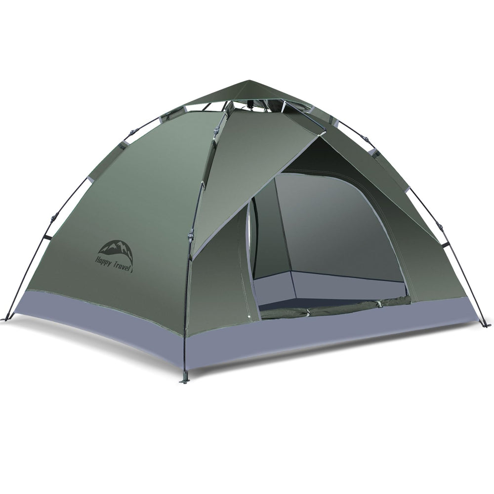 Happy Travel tent pop-up setup demonstrates quick assembly for hassle-free family camping