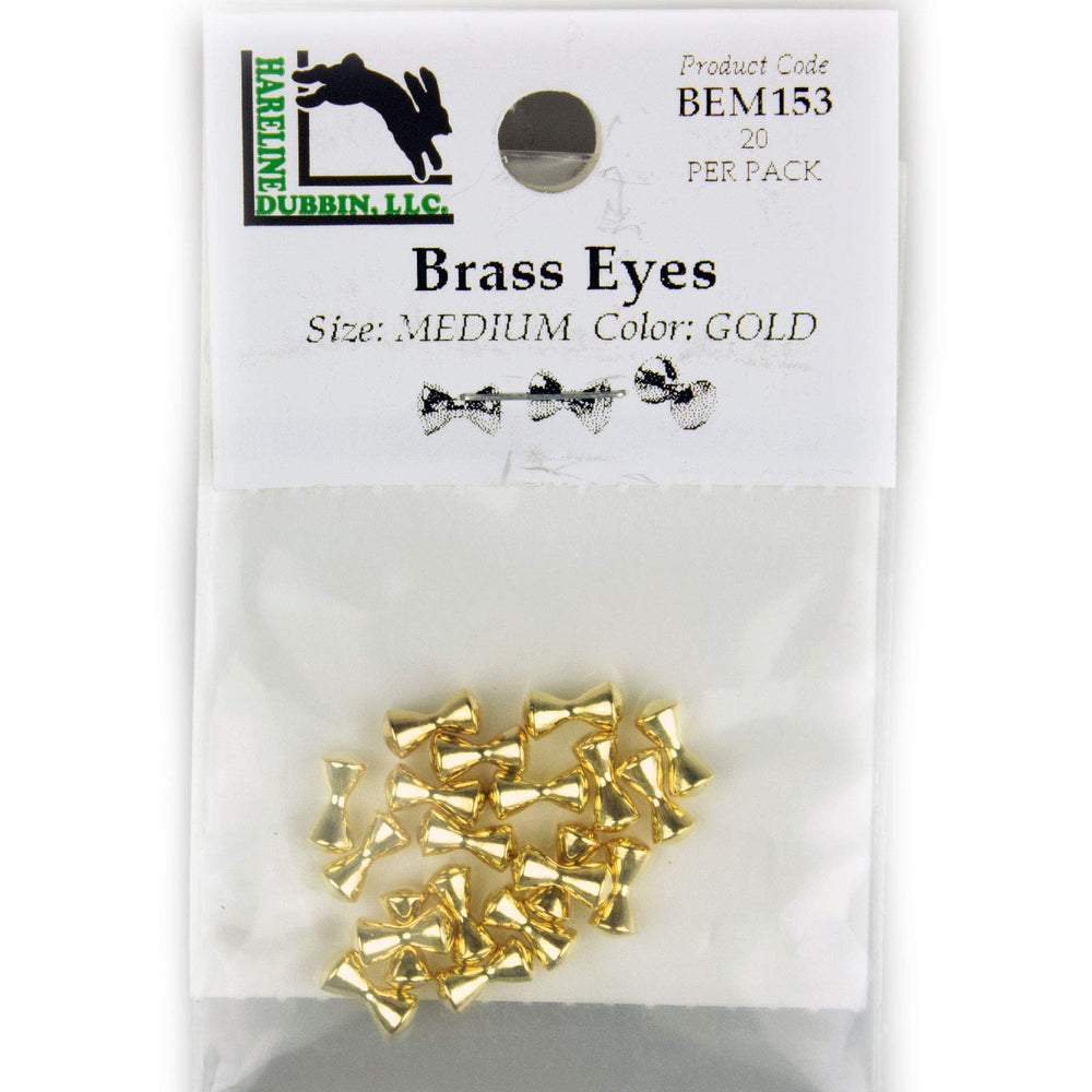 Hareline Dubbin brass eyes medium gold close-up for durable tie in and weight