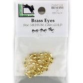 Hareline Dubbin brass eyes medium gold close-up for durable tie in and weight