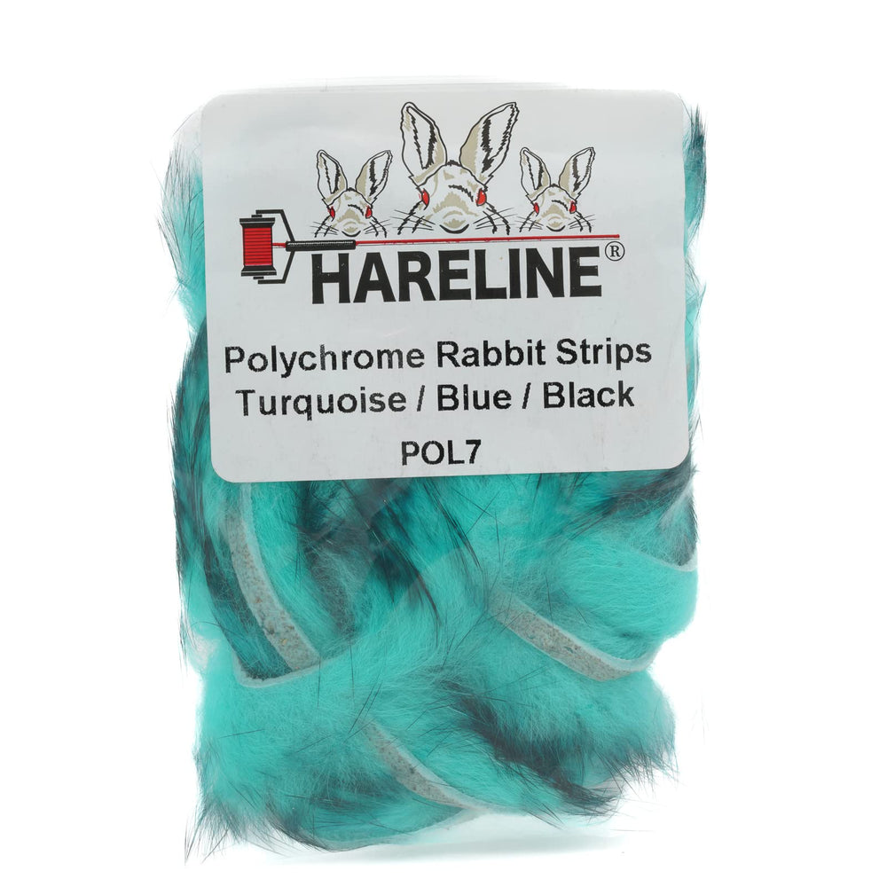 Hareline Dubbin polychrome rabbit strips turquoise-blue-black for vibrant streamers and natural movement