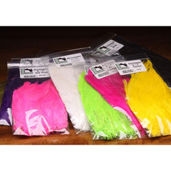 Hareline Schlappen feathers close-up, soft natural fibers ideal for fly tying.