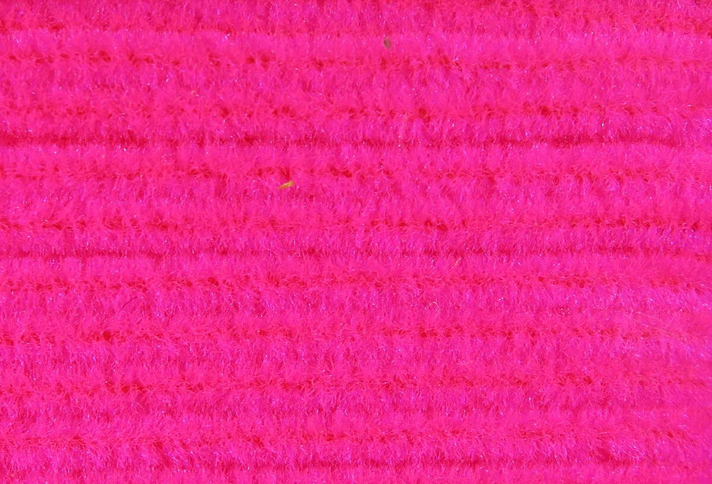 Hareline Dubbing Chenille, fine carded florescent neon red adds buggy texture to streamers