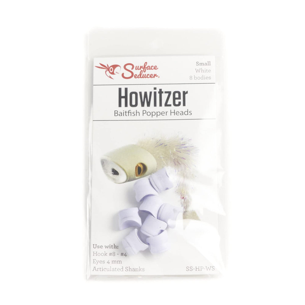 Hareline Howitzer baitfish popper head in white enhances realistic minnow mimicry for fly tying