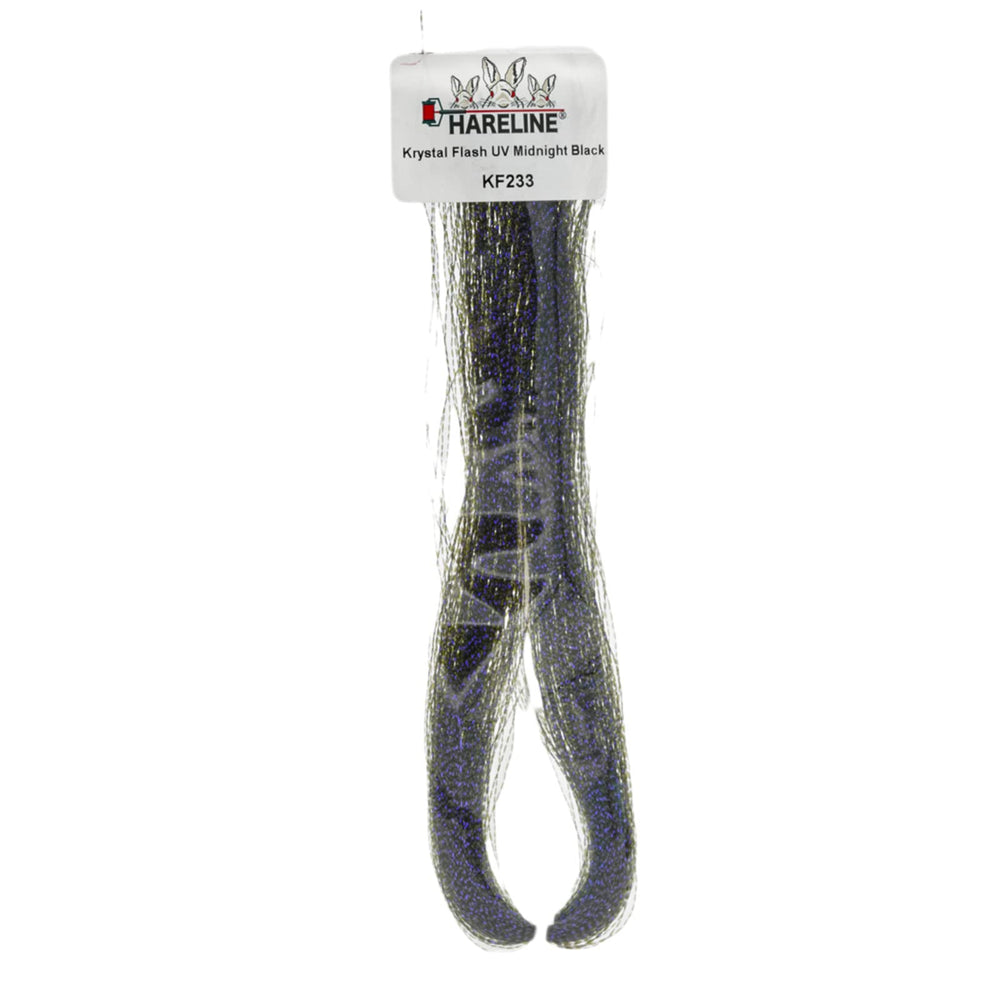 Hareline Krystal Flash Midnight Black beads glint to attract fish in various patterns.