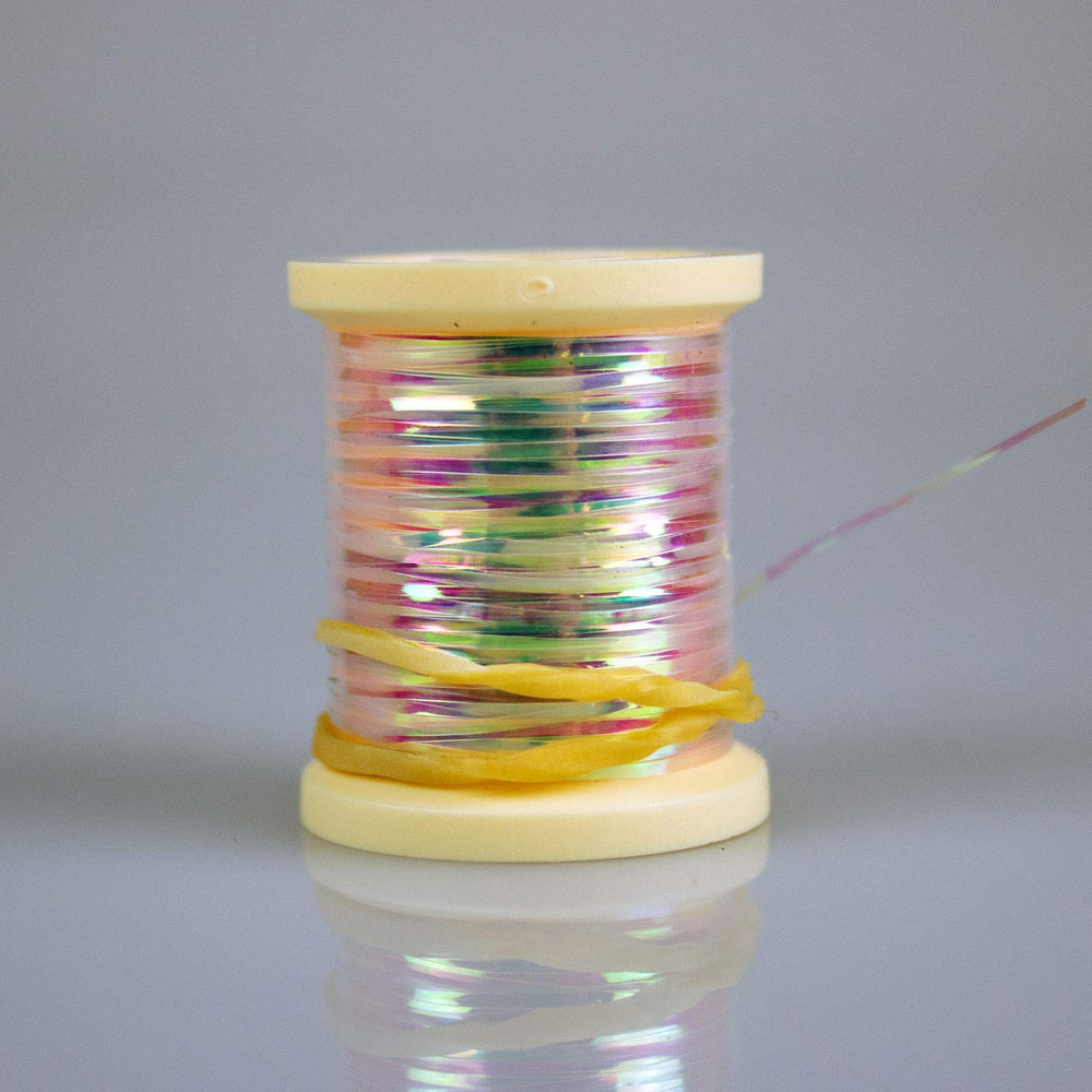 Hareline pearlescent flat tinsel in medium spool for shimmering fly tying accents
