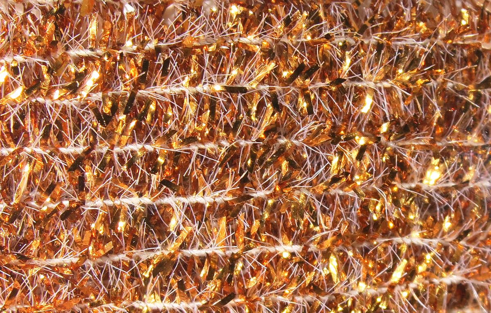 Hareline solid tinsel chenille copper for attractor flies with flash.