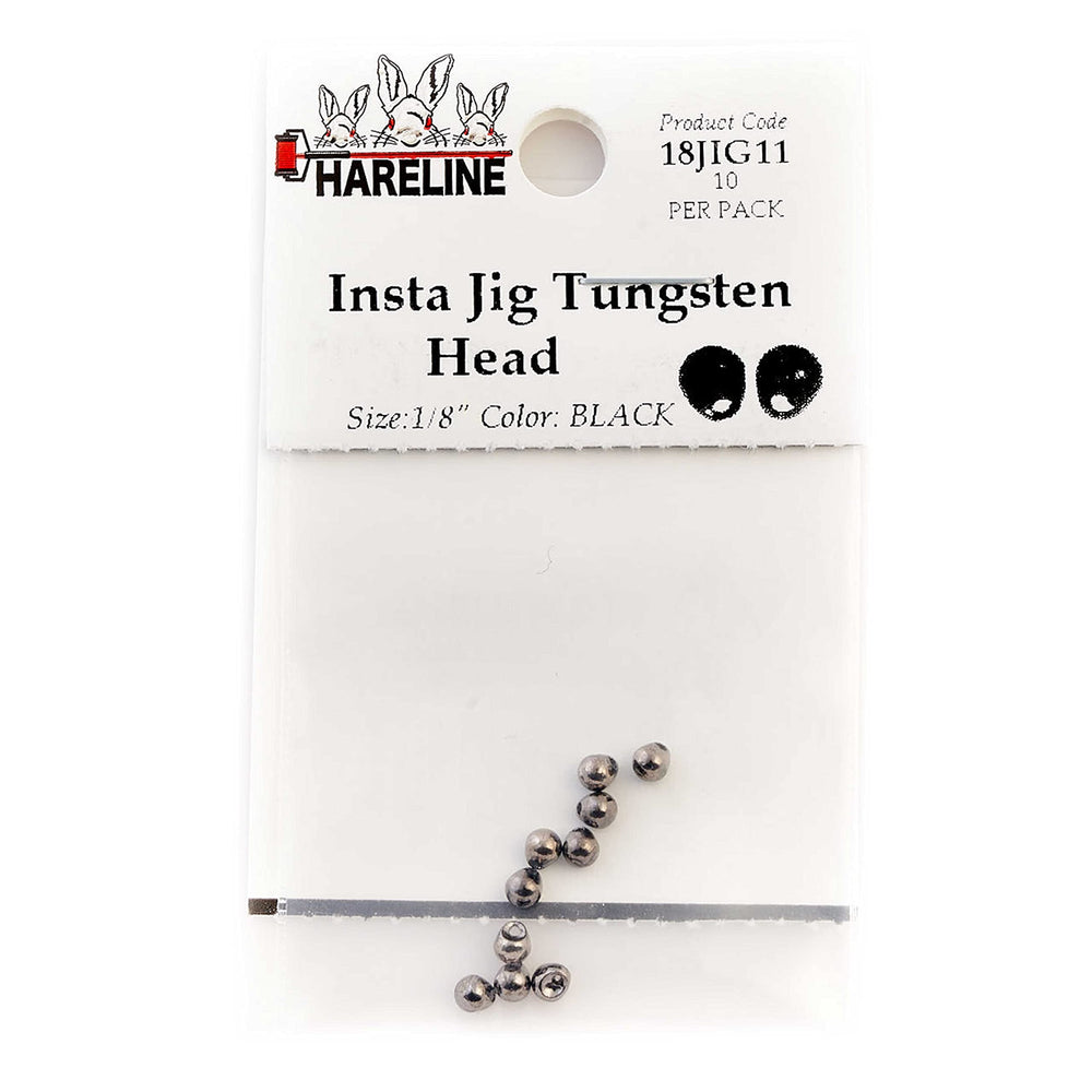 Hareline Tungsten Insta Jig Heads, 3.3 mm black, for deep, snag-free nymphing.